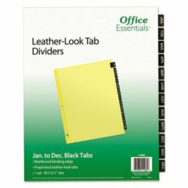 Avery Dennison Office Ess, Preprinted Black Leather Tab Dividers, 12-Tab, Letter 11484